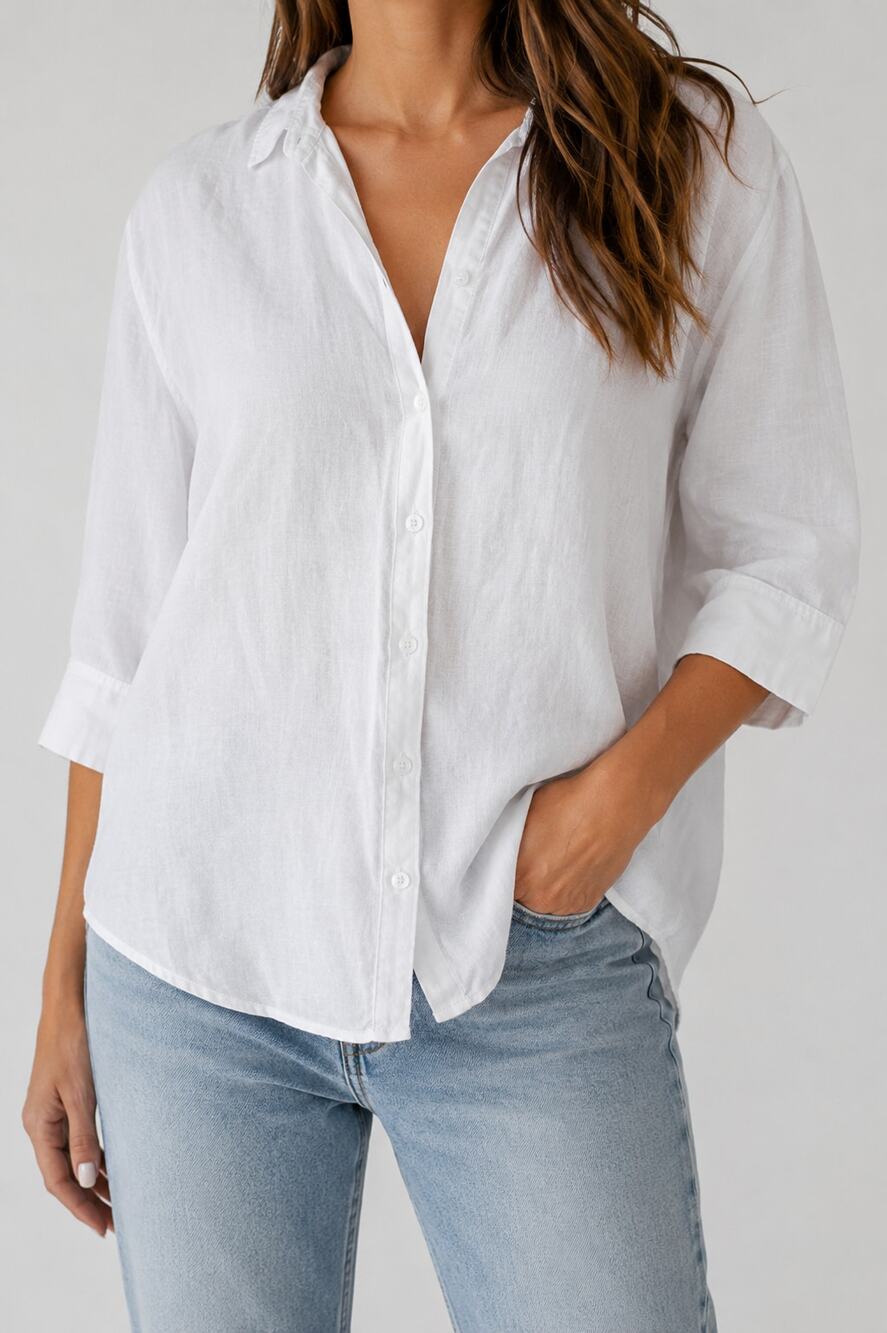 ZARA Womens 100% Linen Shirt Size M White Button Down Blouse Relaxed Oversized